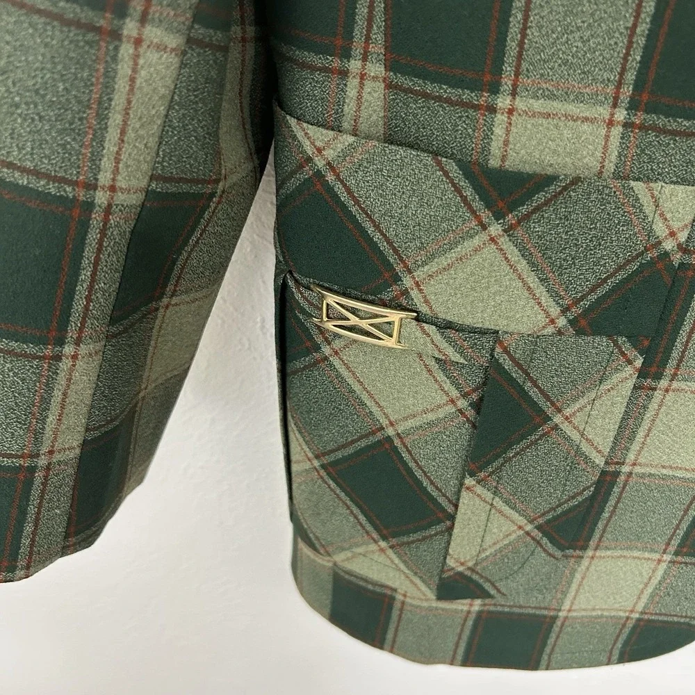 VTG John Keith Blazer Jacket Sport Coat Green Plaid Retro 70s Old Money Sz 42 R